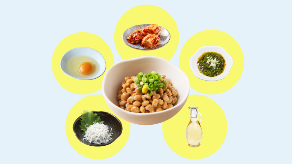 納豆と相性のよい食材を組み合わせて血糖管理を考えるイメージ